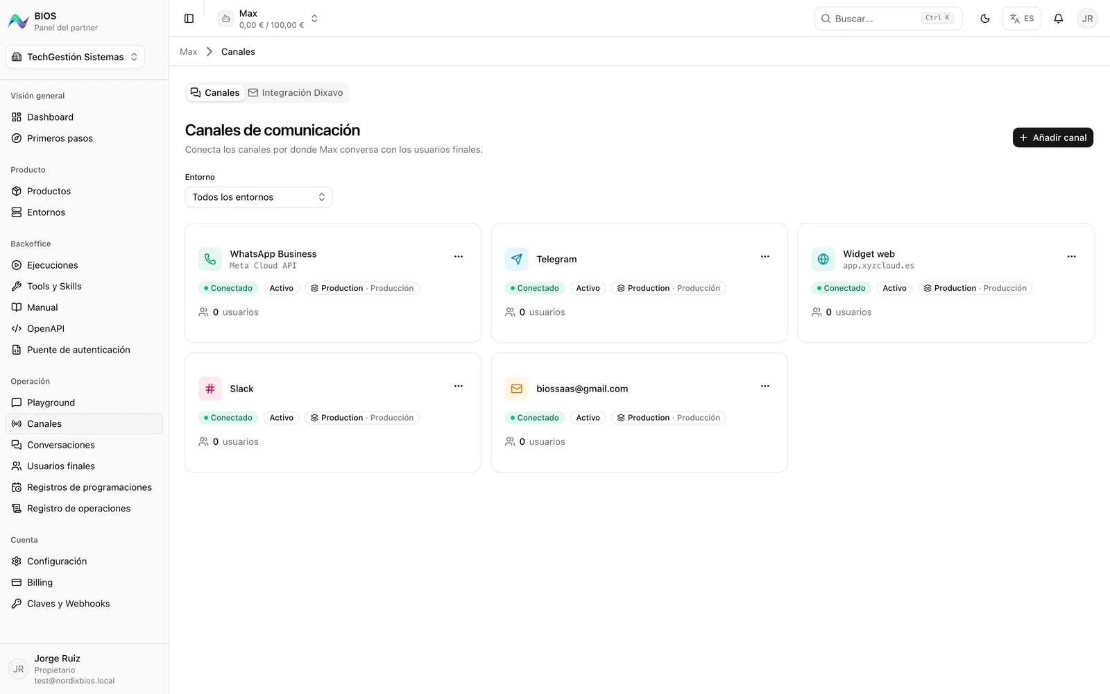 Canales de comunicación conectados en BIOS